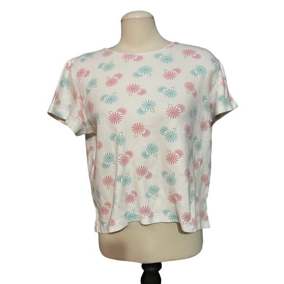 Kim Rogers Vintage White Floral Daisy Baby Tee Shirt Sz Petite Large Womens Pink - Picture 10 of 10